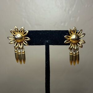 Vintage Gold Flower Non-Pierce Screw Back Dangle Earrings
